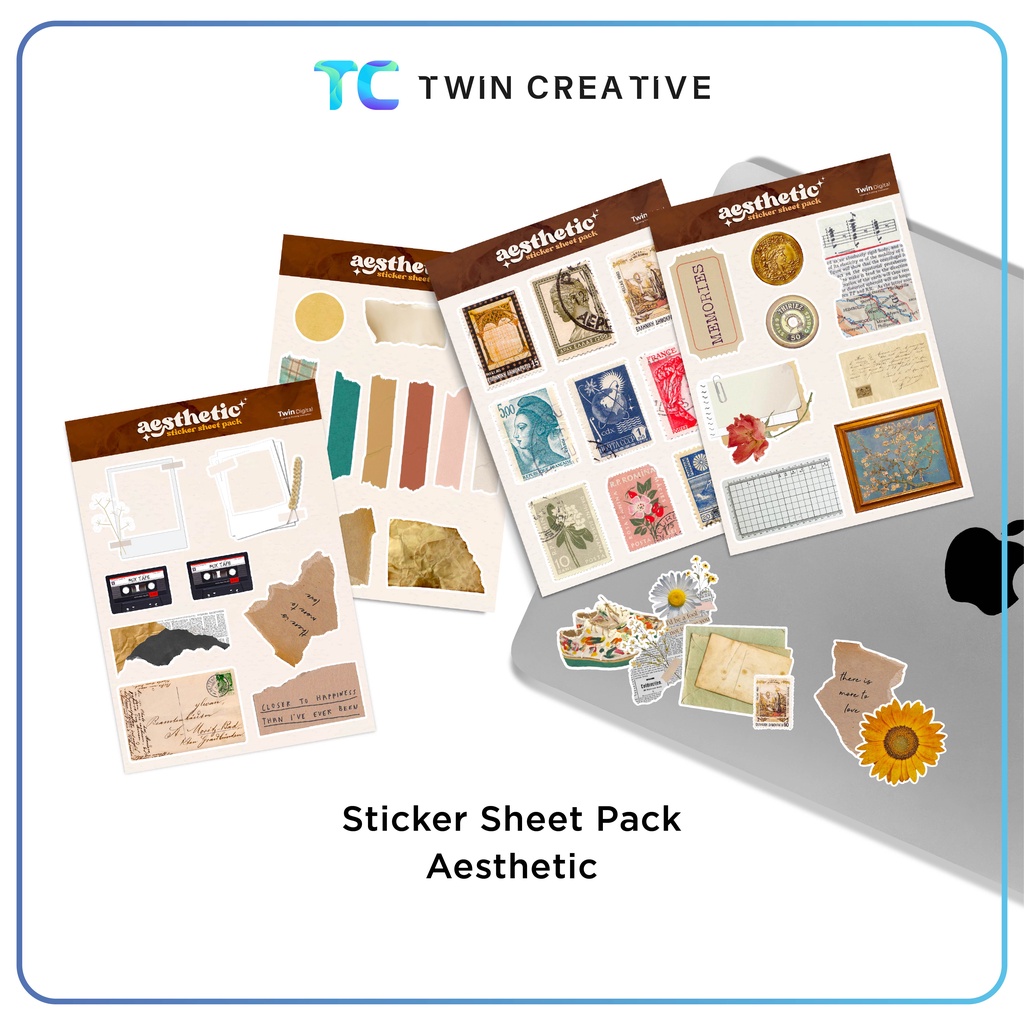 

Sticker Sheet Pack Aesthetic VInyl Waterproof Kiss Cut HP Laptop Stiker Sheet Pack Aestetik