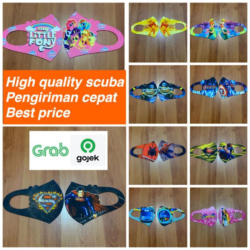 Masker Kain Anak Scuba Motif Premium Quality Full Print MURAH Berkualitas Grosir Reseller Ready