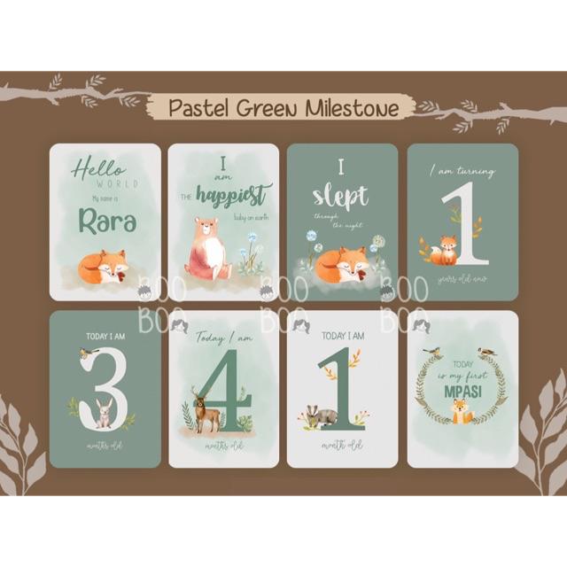 BooBoo Baby Milestone Card - Kartu Selfie Bayi FREE CUSTOM NAMA-Pastel Green