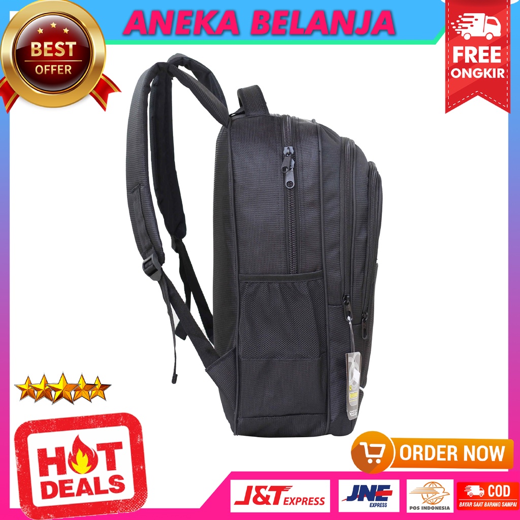 Ransel Rebound Hitam List Silver Tas Backpack Cowok Kekinian Free Raincover Berkualitas Ekonomis