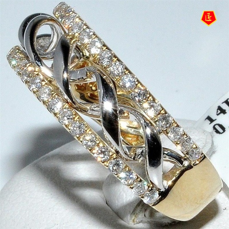 [Ready Stock]18K Gold Split Two-Tone Diamond Ring Fashion All-Match Women's