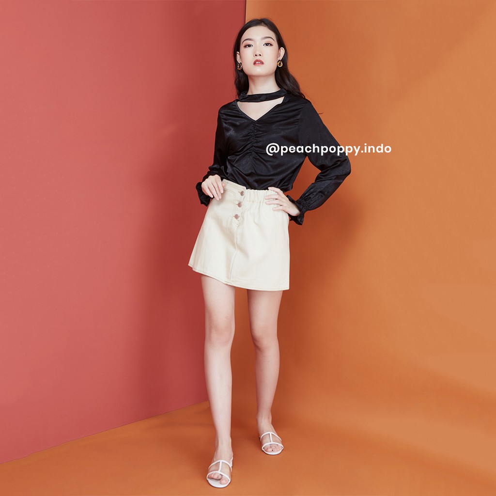 Peach Poppy Harley Top - Atasan Blouse Wanita Premium Silk Lengan Panjang