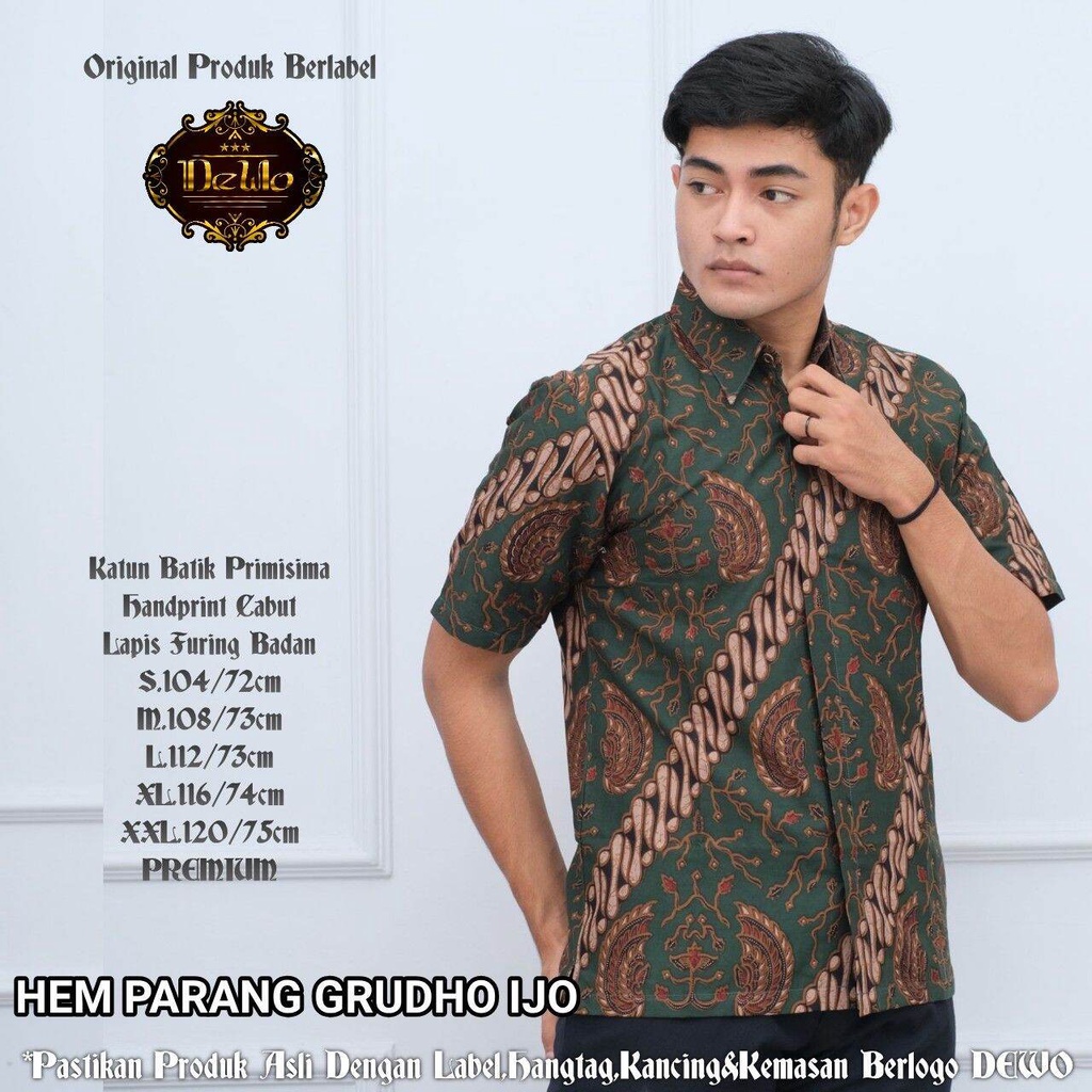 Hem batik pria terbaru / baju batik lengan pendek /batik pria warna hijau /baju batik gurdho ijo