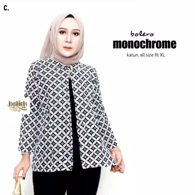 Bolero Monochrome Cardigan Cantik Monokrom Outer Batik Hitam Putih Seragam Kantor Kerja Katun Vest