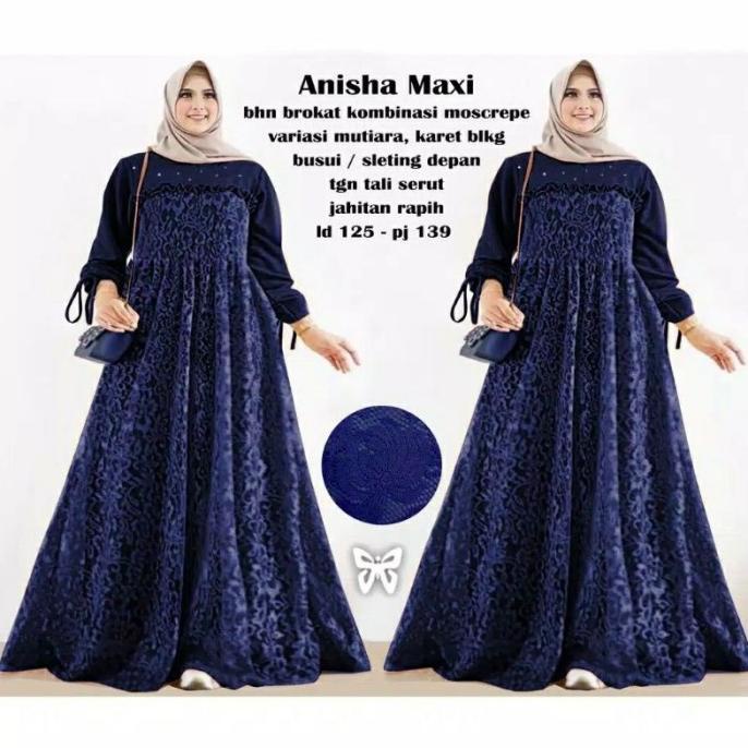 Jumbo Maxi Dress Anisha Moscrepe Kombi Brokat Fit Xxxl Ld 125 Db68238
