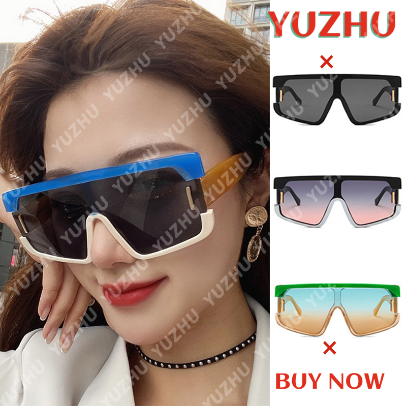 【YUZHU】COD Ins Oversized Bingkai Kontras Warna Satu-piece Lens Lapangan Sunglasses untuk Wanita