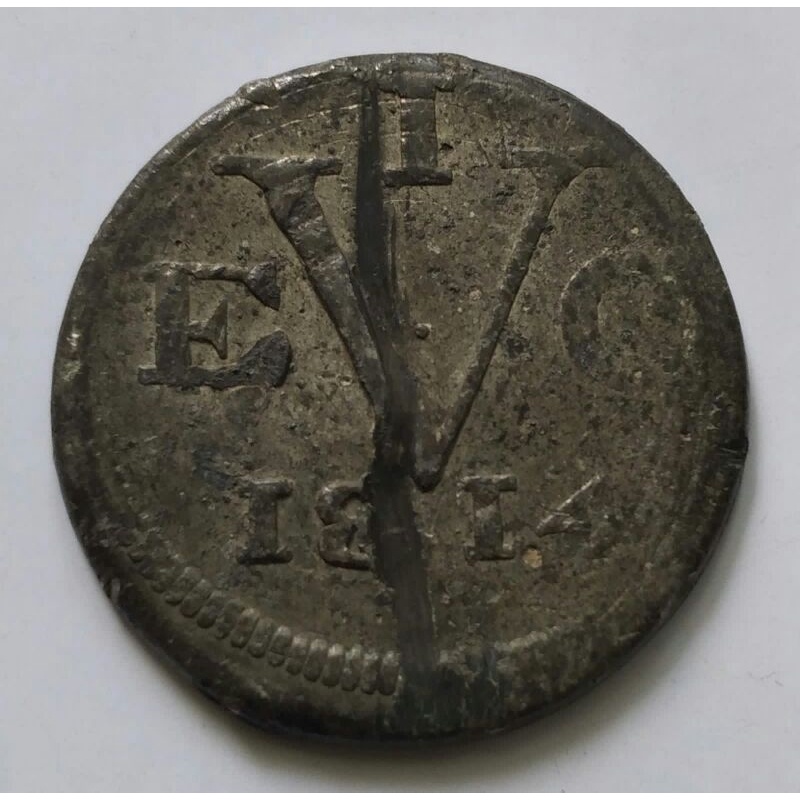 Koin Kuno Timah British East Indies 1 Doit Java VEIC 1814 - b