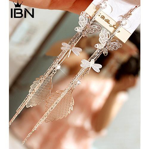 Berlian Imitasi Kupu-kupu Dragonfly Leaf Drop Panjang Jumbai Anting Rantai-7