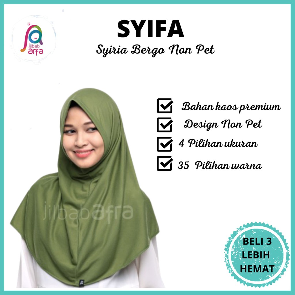 Jilbab syifa Hijau Army - jibab instan - jilbab non pad - jilbab syiria sya'i