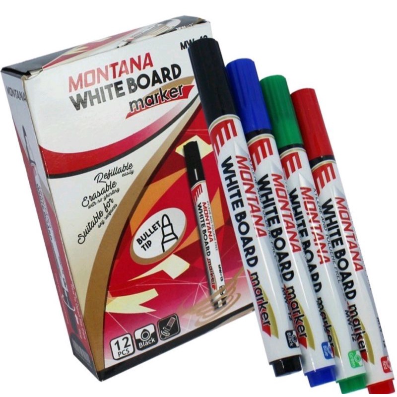 (1box)Spidol Whiteboard Marker Montana Hitam Biru merah / spidol bisa dihapus / spidol isi ulang