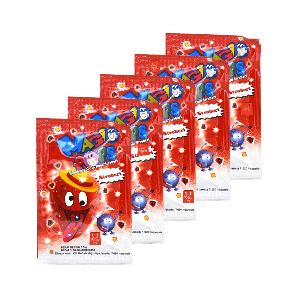 

5PCS Magic Pops Stoberi Kembang Gula Rasa Strawberry Permen Jadul - 5pcs x 5.5gr