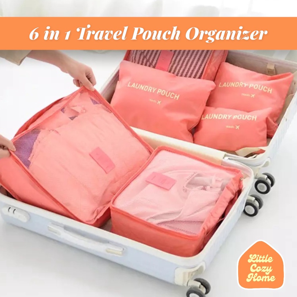 6 in 1 Travelling Pouch / Travel Packing Cubes / Laundry Bag Pouch / Trevel Organizer Murah Motif Polos Minimalis / Storage Baju Koper Tas Penyimpanan