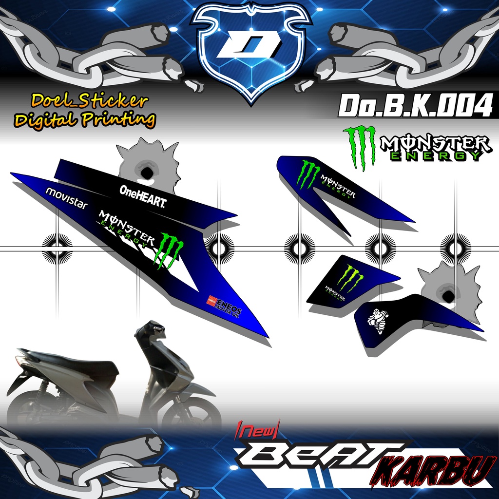 Striping Beat Karbu 2008 2009 2010 2011 2012 Variasi Sticker RACING MONSTER ENERGY 004