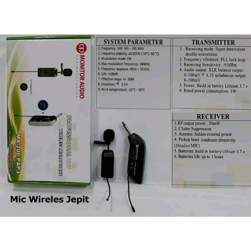 Mic wireless jepit / mic jepit wireless Monitor Audio Ma 200 Pap3 Original