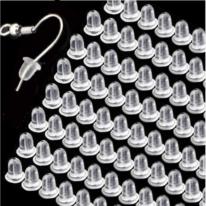 100 Pcs Anting Punggung Ear Stopper Back Stoppers for Stud Earnuts Ear Plugs Earrings Karet Penyumbat Telinga Lembut Karet Silikon DIY Aksesoris Anti-drop