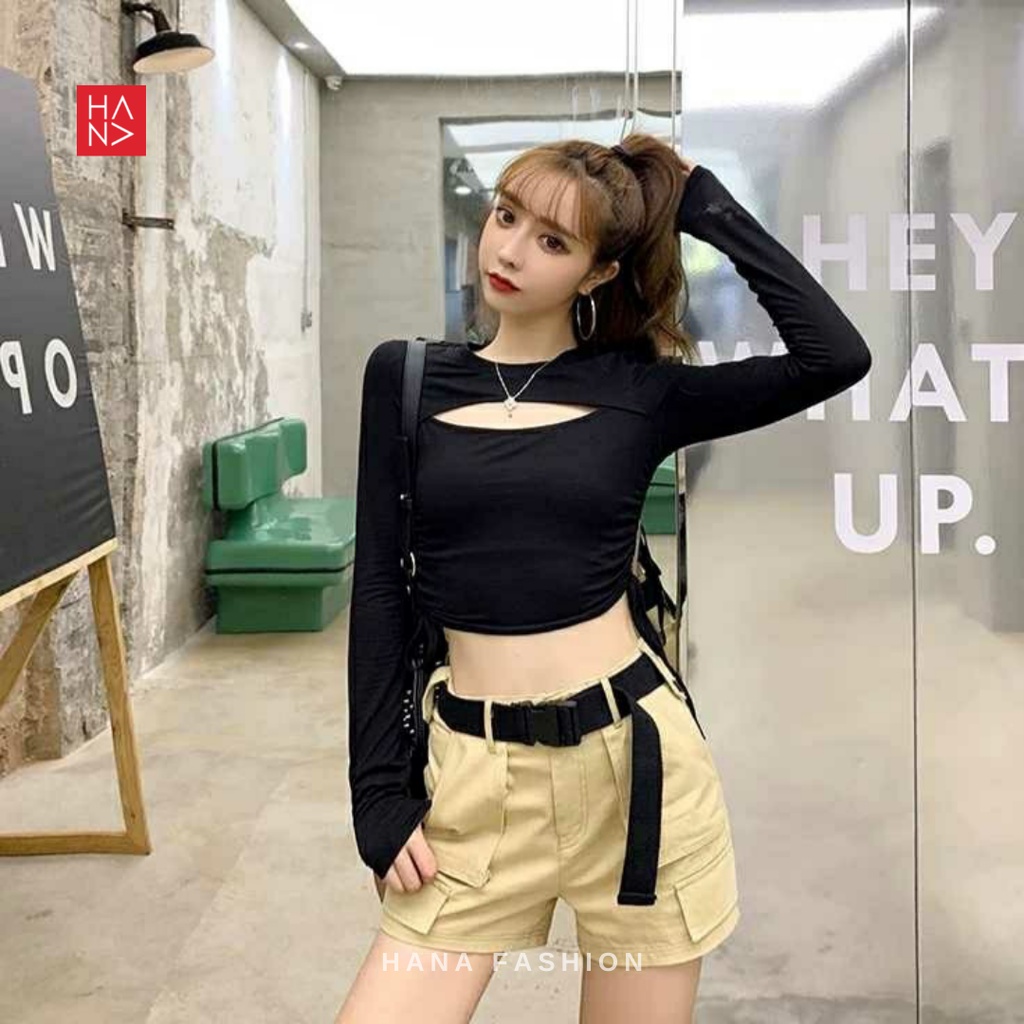 Hana Fashion - Rarity Long Sleeve Crop Top Kaos Crop - CT021