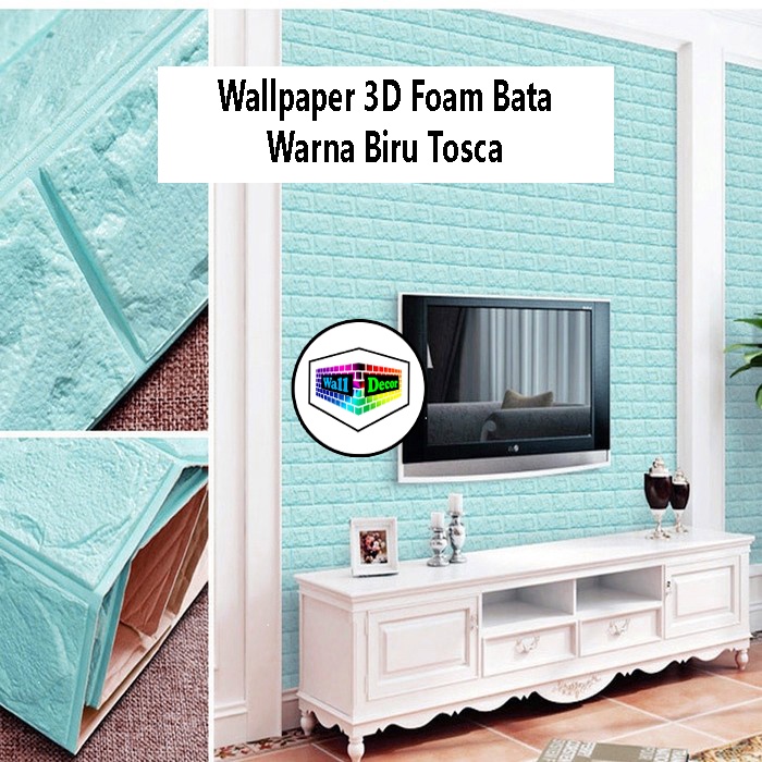WD Wallpaper 3D Foam Sticker Warna Biru Tosca Premium Wall Paper Tebal 3MM Wallpaper Stiker