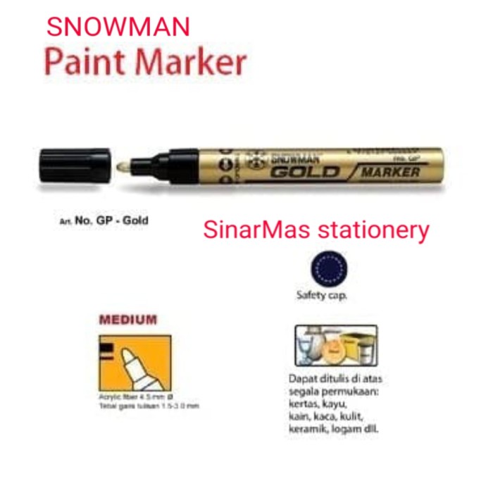 

Produk Unggulan Spidol Snowman Paint Marker Gold Gp 12 / Spidol Besar Emas - Gold Bagus