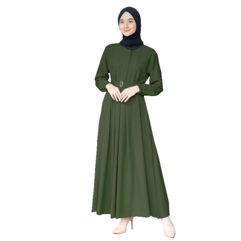 Gamis Terbaru 2021 Modern Remaja Sarah Maxy Kekinian Nude Army Polos Hijau muda