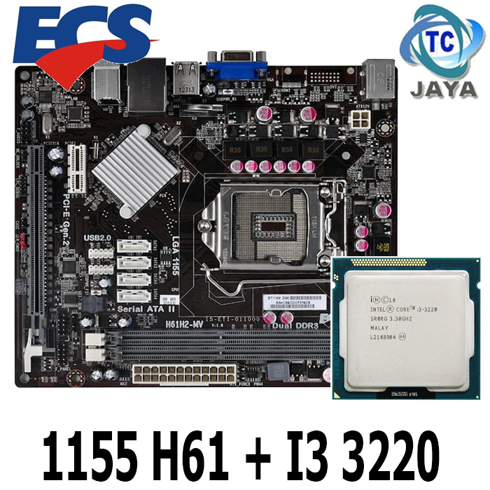 PAKET MOBO LGA 1155 H61 ECS + PROCESSOR CORE I3 3220