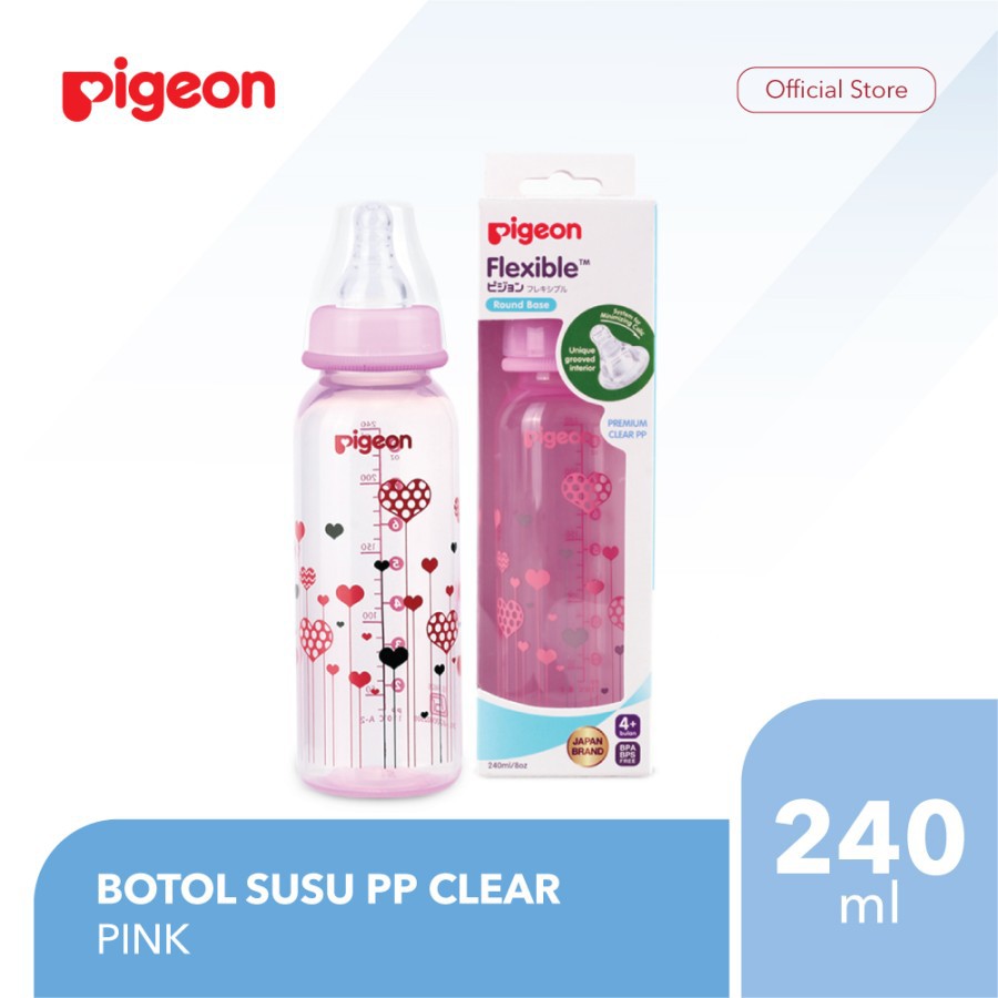 BOTOL PP CLEAR PINK RP 240M WITH S-TYPE SILICONE NIPPLE PIGEON / BOTOL SUSU