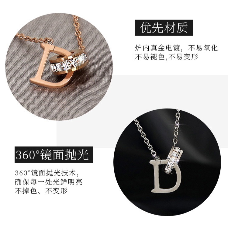 Kalung Rantai Dengan Liontin Bahan titanium steel Gaya hip hop Korea Untuk Wanita