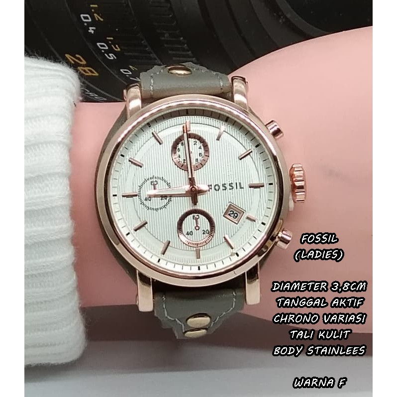 JAM TANGAN WANITA FASHION TALI KULIT TANGGAL AKTIF CHRONO VARIASI