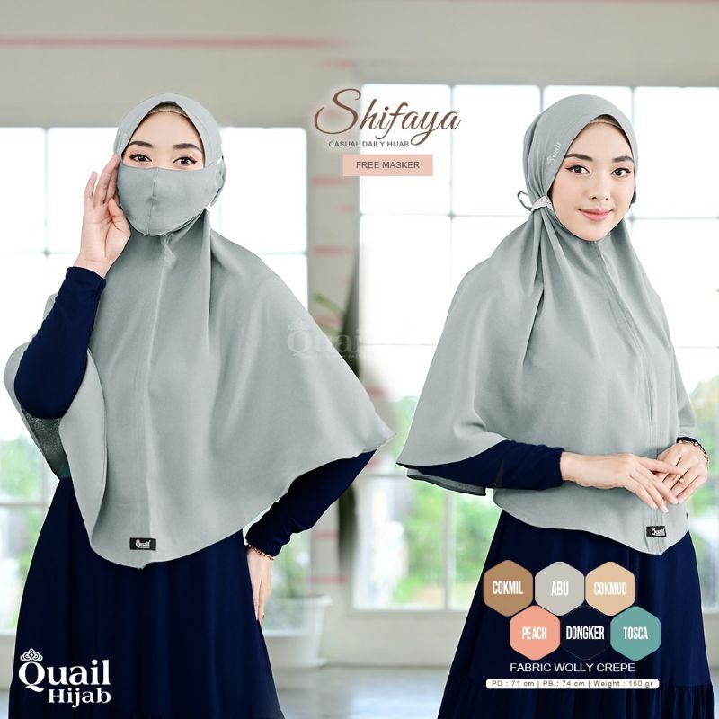 SHIFAYA ORIGINAL QUAIL HIJAB | BERGO QUAIL | BERGO TALI | JILBAB ABU | JILBAB TALI QUAIL