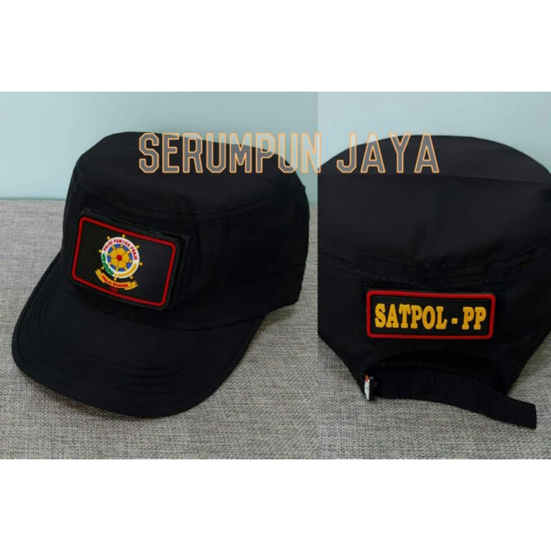 TOPI KOMANDO SATPOL PP - TOPI SATPOL PP - TOPI KOMANDO SATPOL PP 2 PATCH HITAM