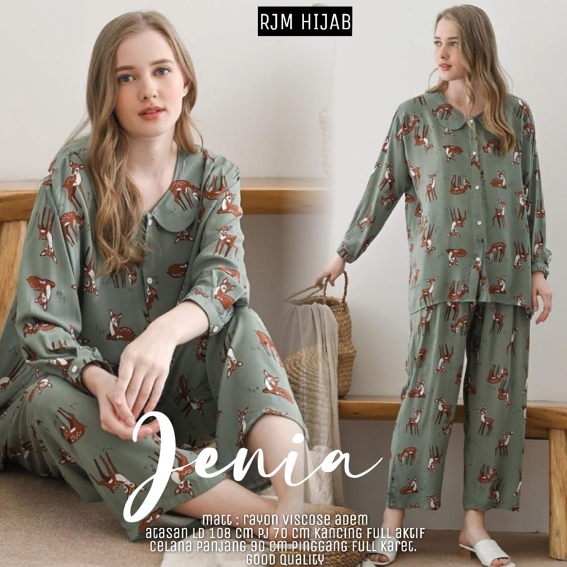 jenia set - setelan wanita - one set kemeja pant - pajamas - piyama - fashion wanita original by rjm