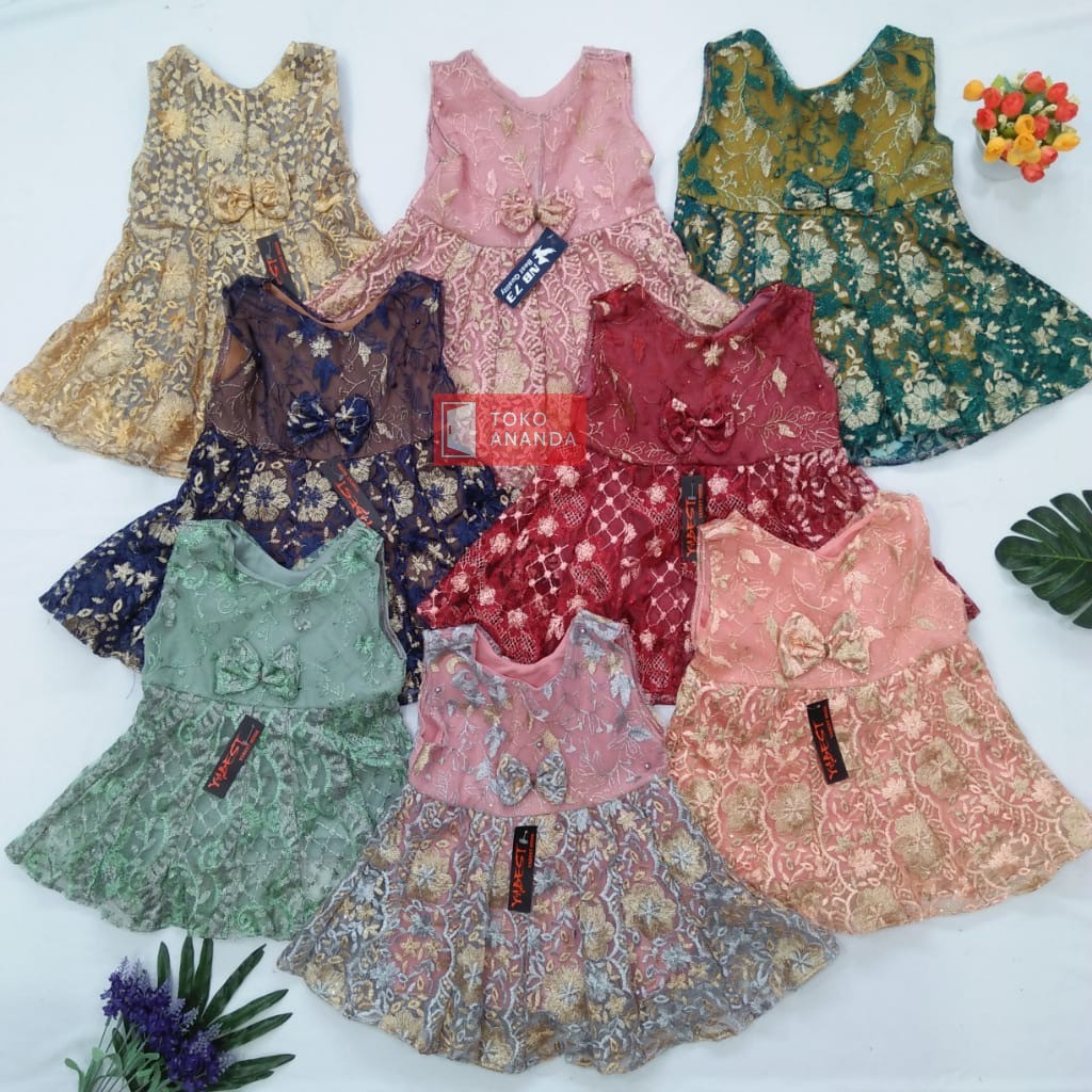 DRESS ANAK FULL BRUKAT TANGAN DAN KUTUNG / GAUN PESTA ANAK PEREMPUAN  / GAUN PESTA ANAK