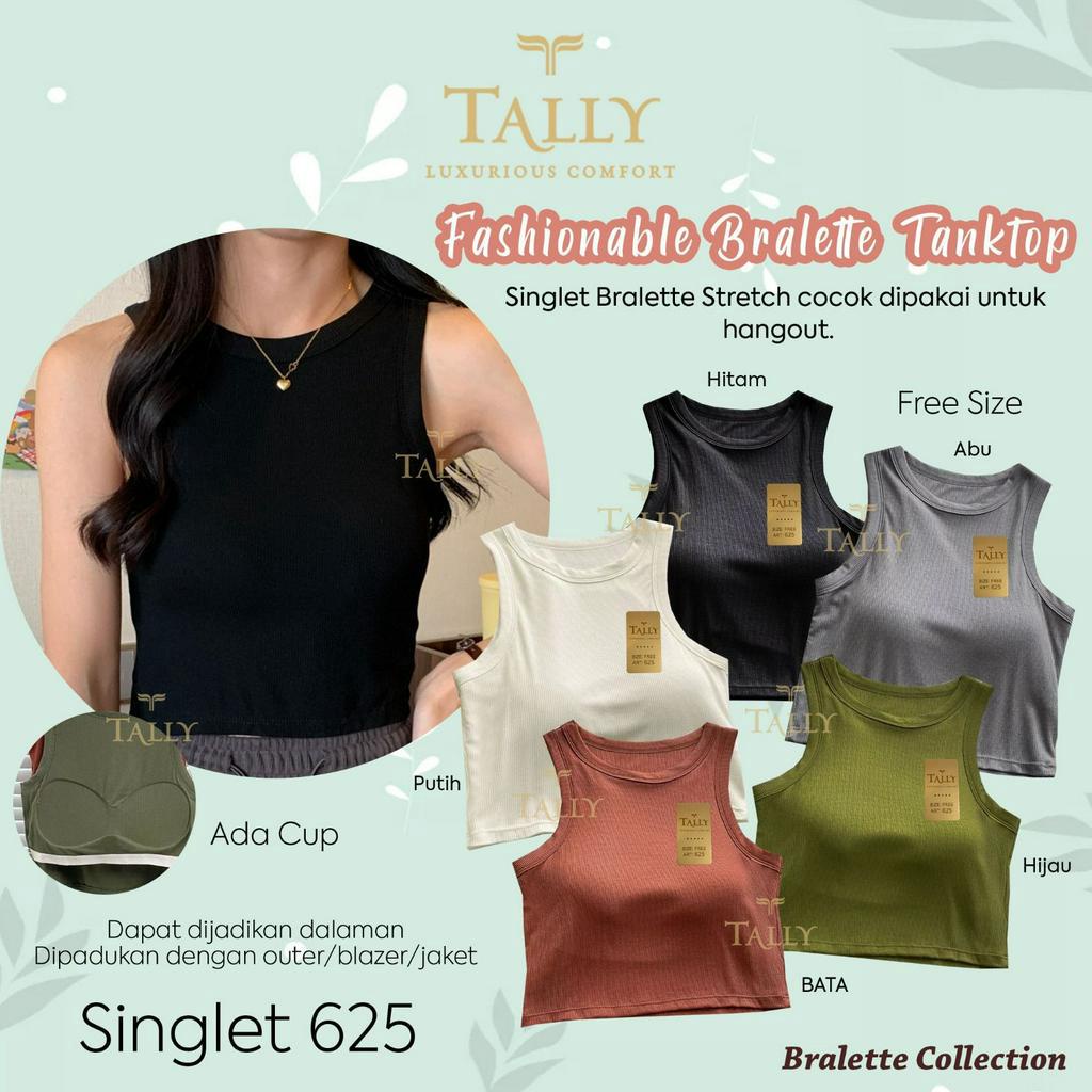 TALLY SINGLET TANKTOP CROP 625 I ADA CUP I FIT L I BAHAN RAJUT HALUS