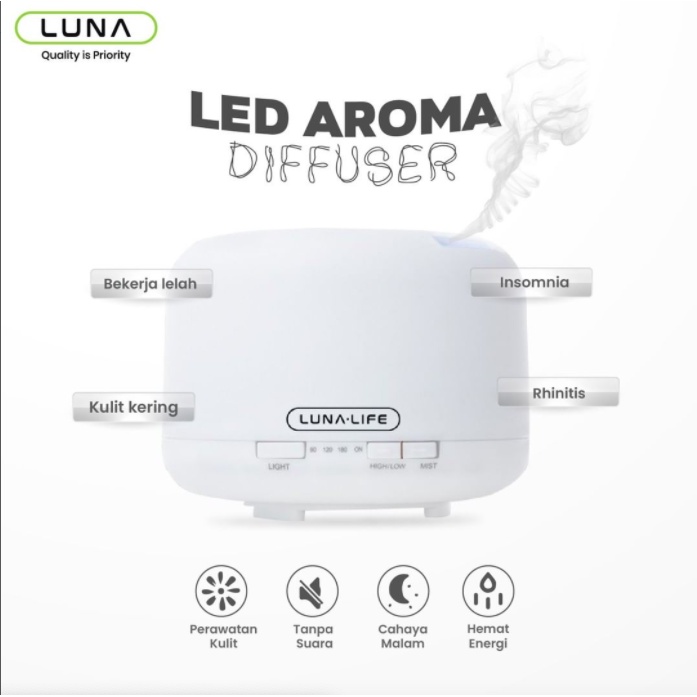 Luna Aroma Diffuser Humidifier GARANSI 3 TAHUN OFFICIAL Air Purifier LED Difuser With Remote