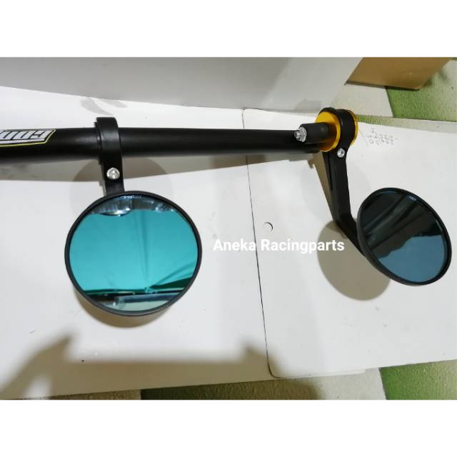 Spion jalu bulat kaca biru model bisa pasang diklem ke stang universal / spion jalu supermoto cnc