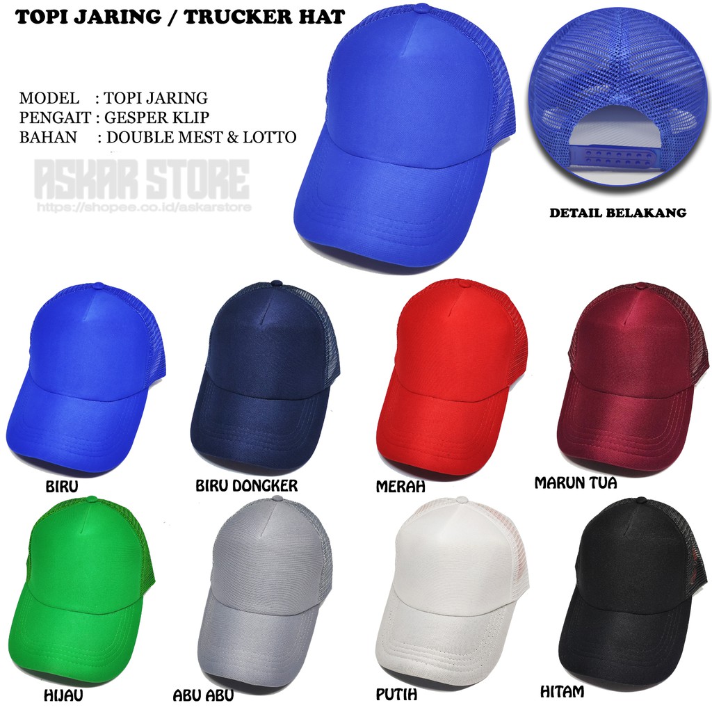 Topi jaring polos pria wanita dewasa topi trucker