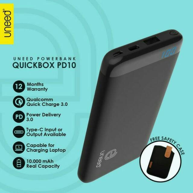 UNEED POWERBANK 10000Mah WITH POWER DELIVERY 3.0 QUICK CHARGER 3.0