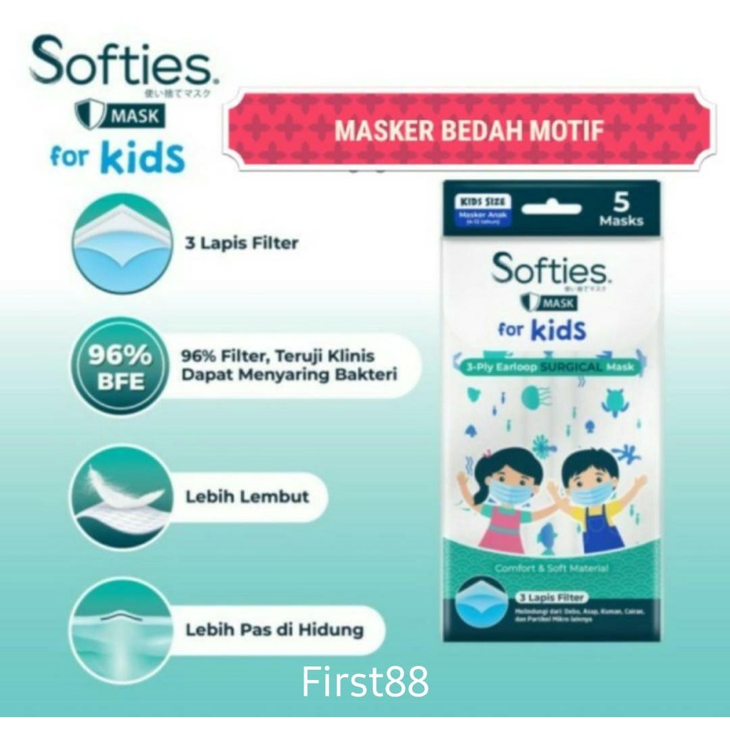 Masker Softies Surgical for Kids 5 pcs (Anak)