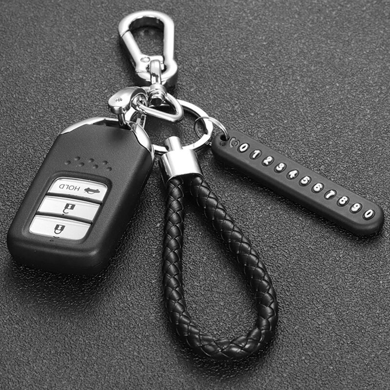 Car Keychain Anti-Lost License Plate Digital Braided Rope Metal Key Chain Pendant Auto Parts