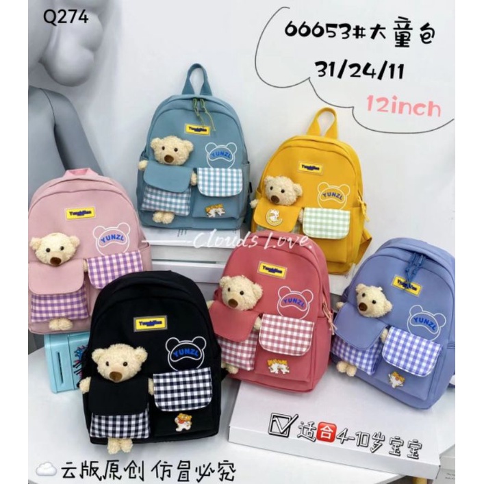 Tas ransel anak bear 11255 UK 30 x 10 x 23 cm / 66653 import UK 31 x 11 x 23 cm fashion anak perempuan TK SD