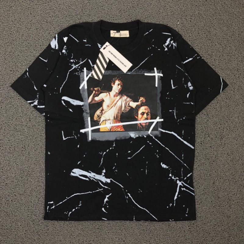 KAOS OFFWHITE CARAVAGGIO MARBLE STRIPES LOGO BACK PRINTED PREMIUM
