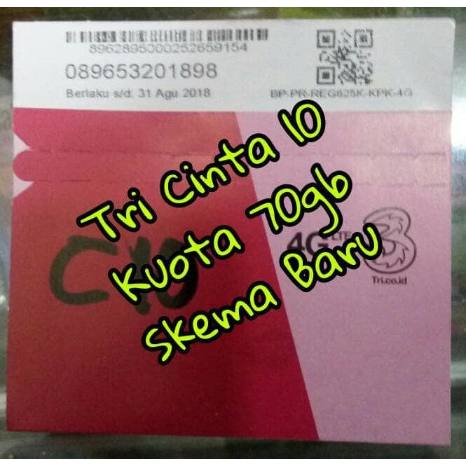 70GB NASIONAL BANTU REGISTRASI Kartu Perdana Three 3 Tri Cinta 10 (Jaringan 3G/4G 24Jam) 3 BULAN