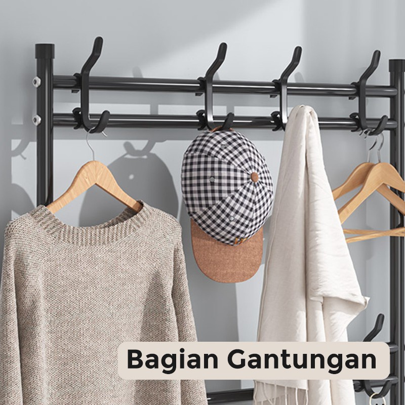 Rak Gantungan Baju Rak Sepatu Stand Hanger Jemuran Rak Penyimpanan Tempat Tas Topi Sepatu 4 &amp; 5 Susun Serbaguna GOSHOP88