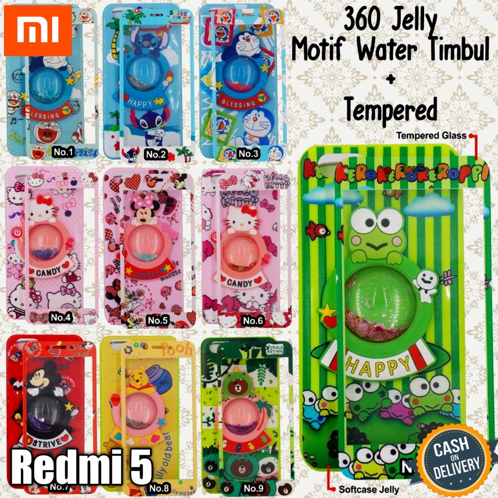 Case Hp Xiaomi Redmi 5 Softcase 360 Water Timbul + Tempered Glass