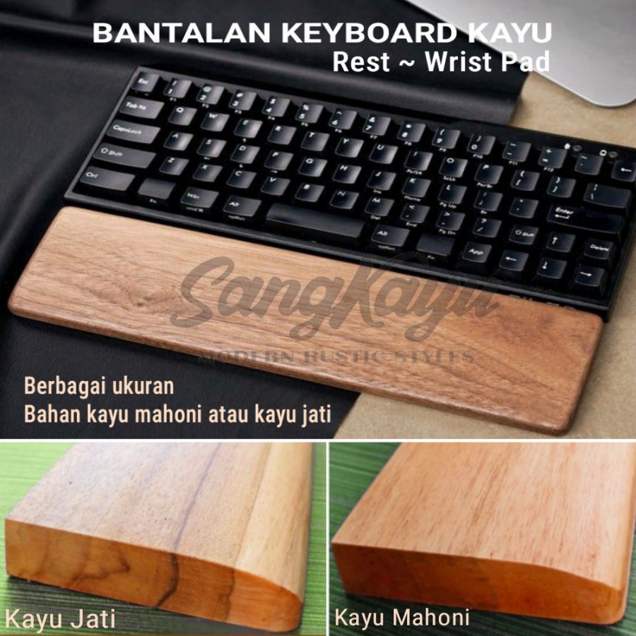 SangKayu Wooden Wrist Rest For Keyboard Sandaran Tangan Keyboard Kayu Jati / Tatakan Keyboard Kayu /