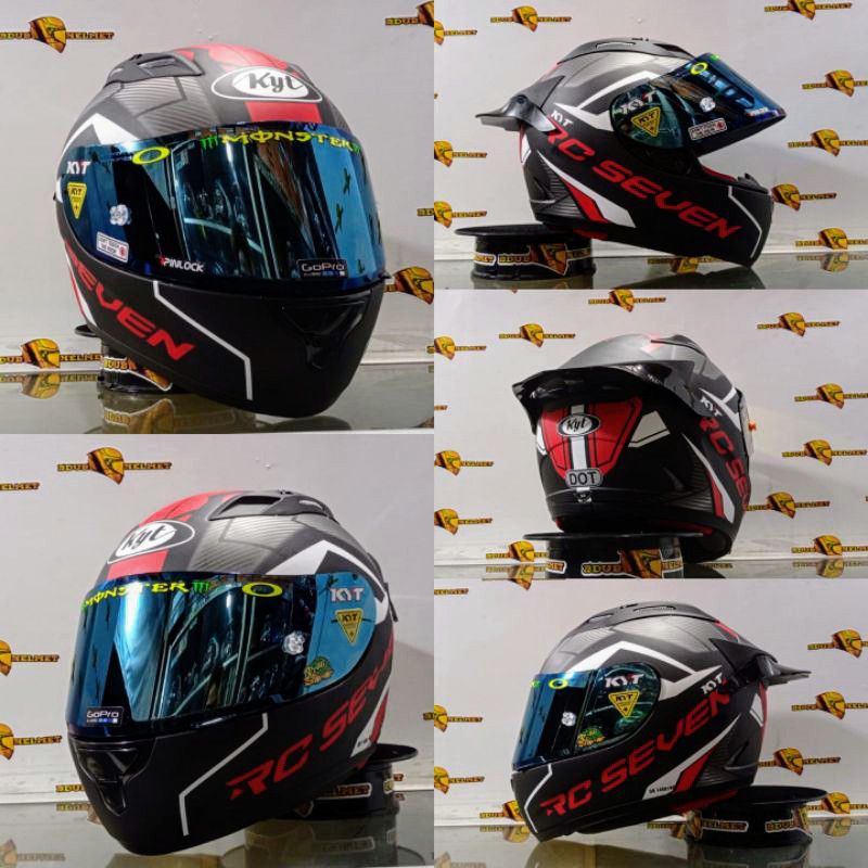 Helm full face KYT RC Seven Paket Ganteng Motif Visor Iridium Silver Stiker Set  Spoiler RC7-PAKET GANTENG NO- 3