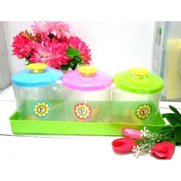 Tempat Bumbu Dapur Isi 3 Besar / Wadah Bumbu / Rak Bumbu / Garam / Toples / Kitchen Set