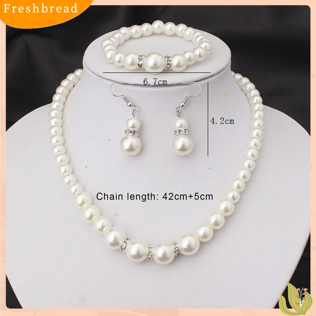 Terlaris Women Faux Pearls Alloy Necklace Bracelet Earrings Wedding Bridal Jewelry Set