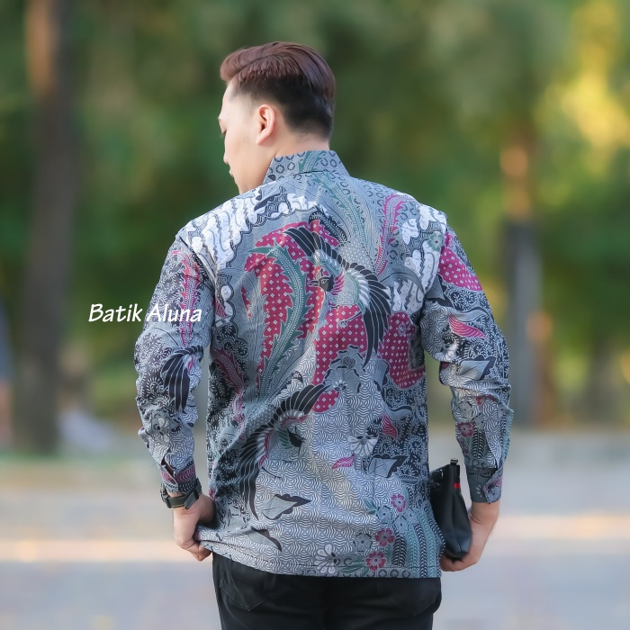 Baju Batik Pria Lengan Panjang Modern Original Premium Kemeja Batik Pria Lengan Panjang Full Furing Reguler Hem Batik Pria Cowok Laki Laki Slim Fit FASHION BATIK ALUNA