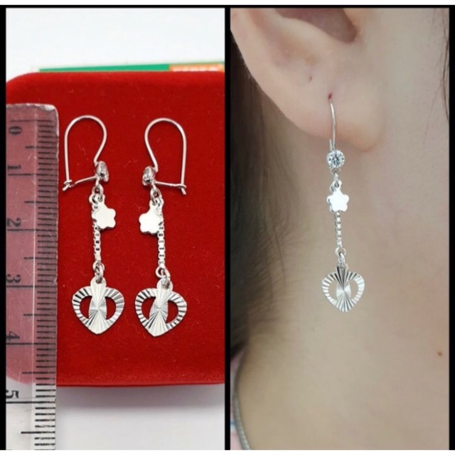 Anting love wanita perak 925 lapis emas putih anting gantungan love anting panjang S07