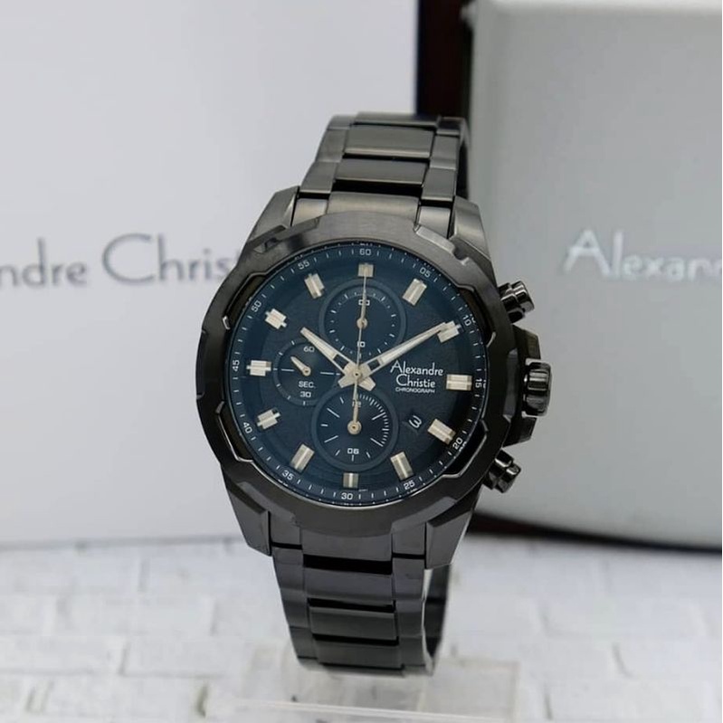 ALEXANDRE CHRISTIE AC 6523 JAM PRIA FULL BLACK GARANSI RESMI 1 TAHUN